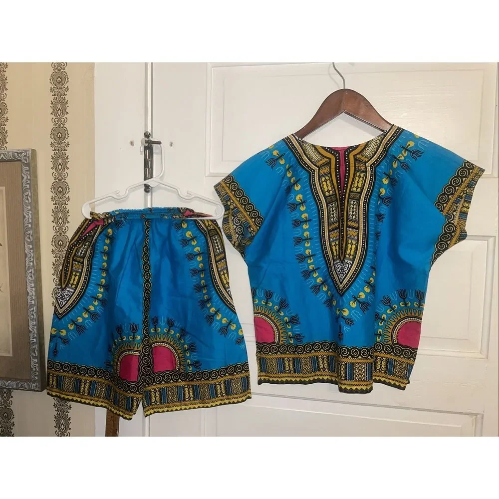 La Roche Casual Cotton Outfit Blue Yellow Red Repeating Patterns‎